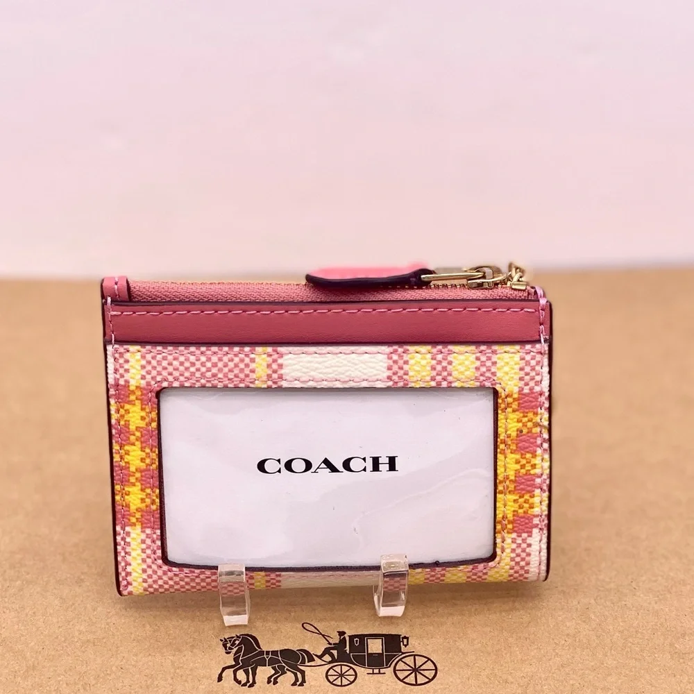 Coach Mini Skinny ID case Small wallet with Garden Plaid print